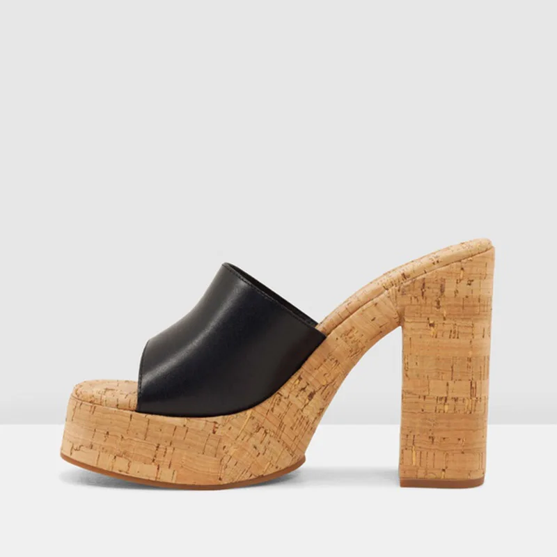 Черные и белые босоножки на платформе женская обувь не сужающемся книзу