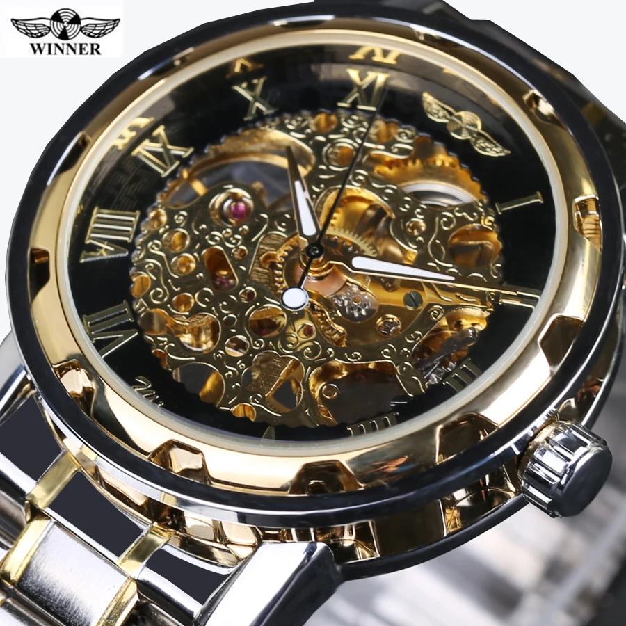 Новинка 2016 лидер продаж модные Механические Мужские часы-скелетоны с