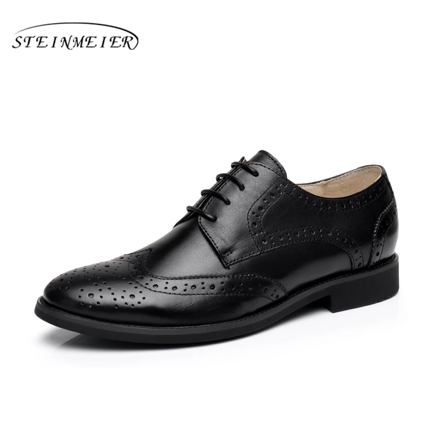 Women Genuine leather vintage yinzo lady wingtip brogues flats shoes handmade oxford for women black brown grey 2020 | Обувь