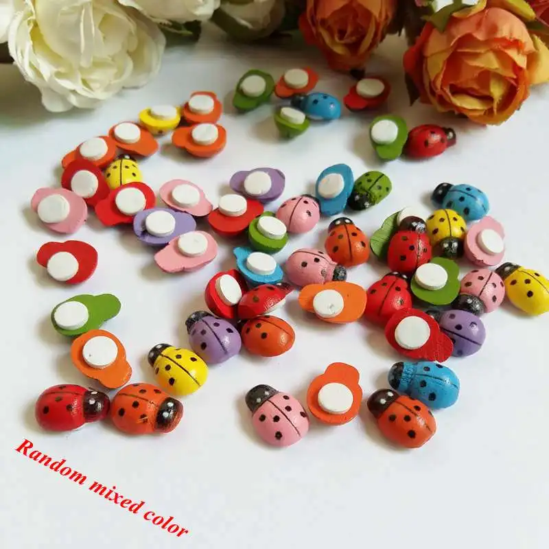 Mix color Ladybug 100 шт Разноцветные декоративные пуговицы "Божья коровка" с плоской задней стороной, кабошон, Скрапбукинг для рукоделия, кавайный декор, Diy аксессуары - Цвет: Mix color Ladybug