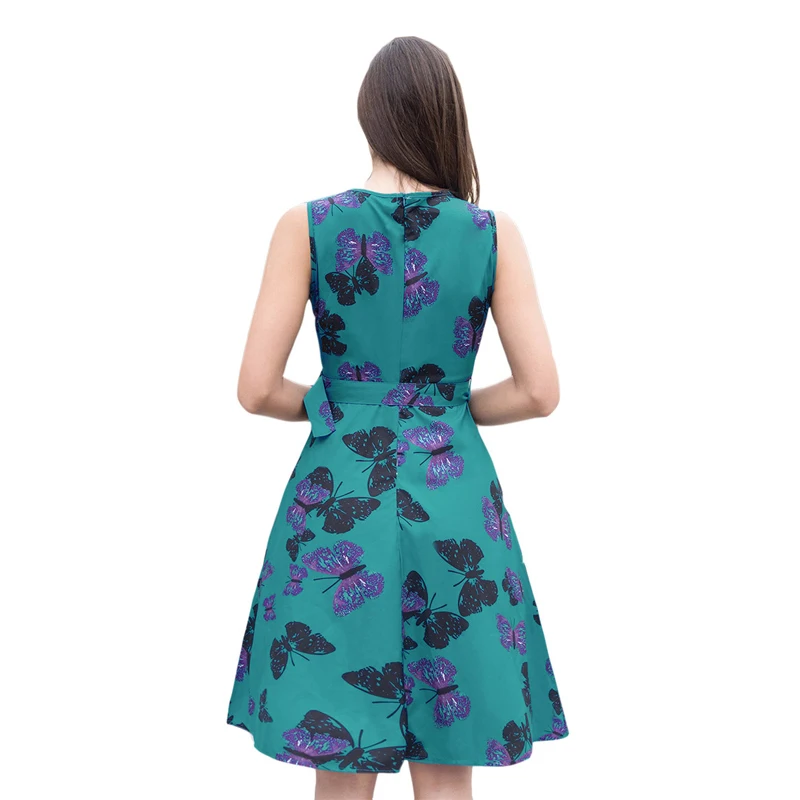 Ruiyi Fashion Print Floral Dress Female High Waist O-Neck Knee Length Boho Robe Casual Ball Gown Summer For Women Vestidos | Женская