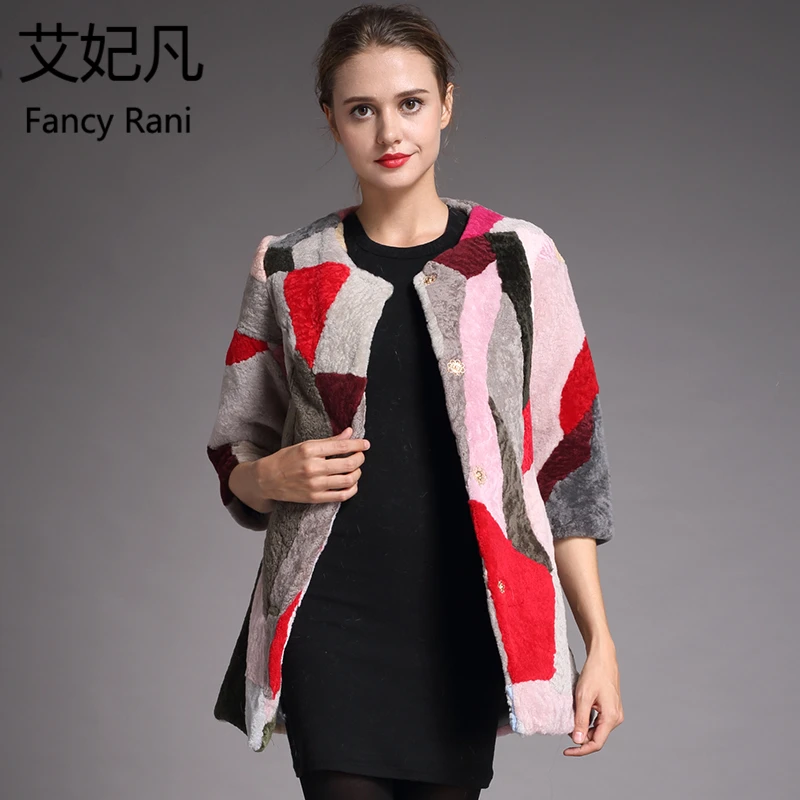 

New Fashion Real Fur Sheepskin Coat Women Winter Warm Genuine Wool Sheep Sheared Long Jacket Female Three Quarte Sleeve Overcoat