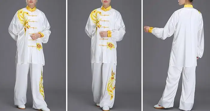 Унисекс белая вышивка Феникс Тай Чи Униформа taijiquan одежда рабочие костюмы ушу