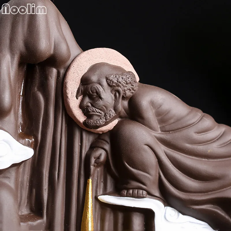 Ароматическая горелка с обратным потоком, креативный домашний декор, керамическая Будда, дым, водопад, держатель для благовоний, буддийская кадильница+ 20 шт., ароматические конусы