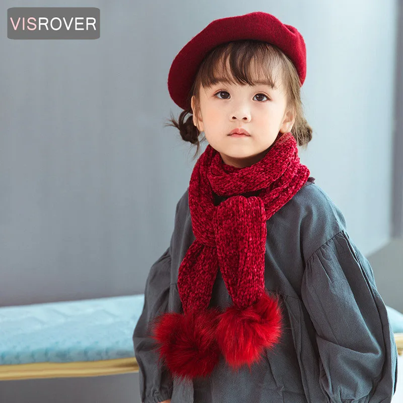 Visrover/Желтый Детский Зимний вязаный шарф для мальчиков и девочек; Детский шарф с помпоном из синели; теплый мягкий шарф-снуд унисекс с круглым вырезом; шарфы