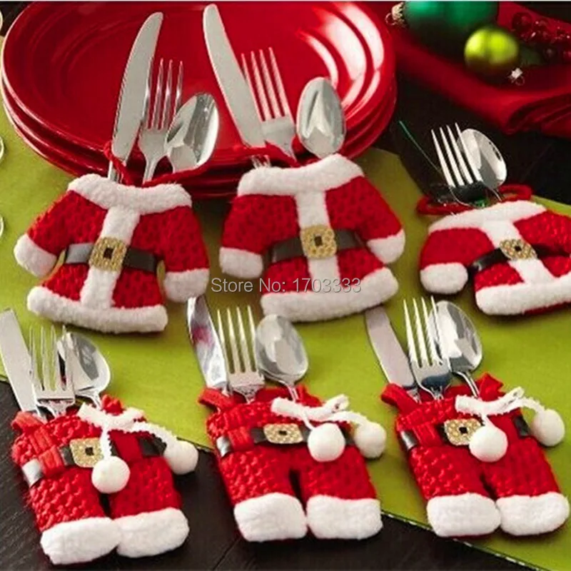 

6Pcs/Set Clothes Pants Shaped Santa Clause Christmas Cutlery Suit Silverware Holder Knives and Forks Pockets Party Tableware