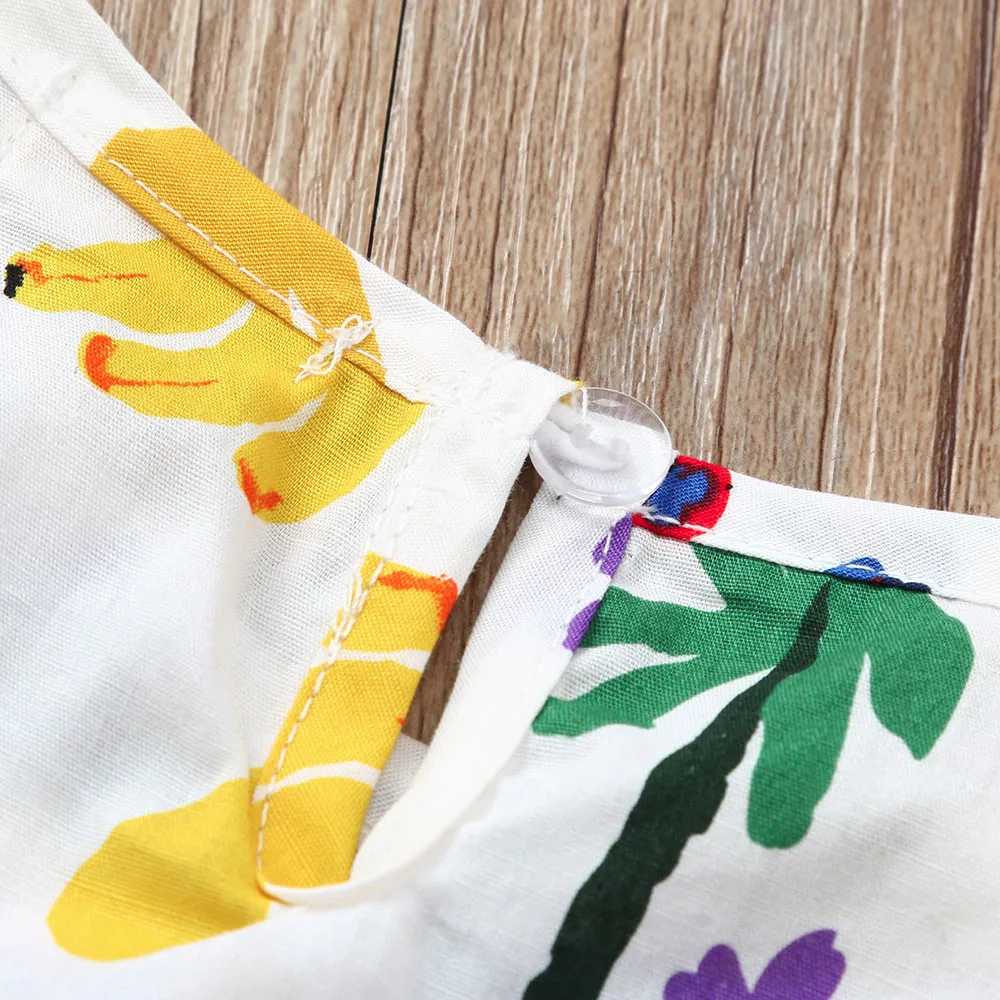 

2019 New Fashion Baby Toddler Baby Girls Cartoon Print Dress Clothes Summer Floral Outfits Clothes