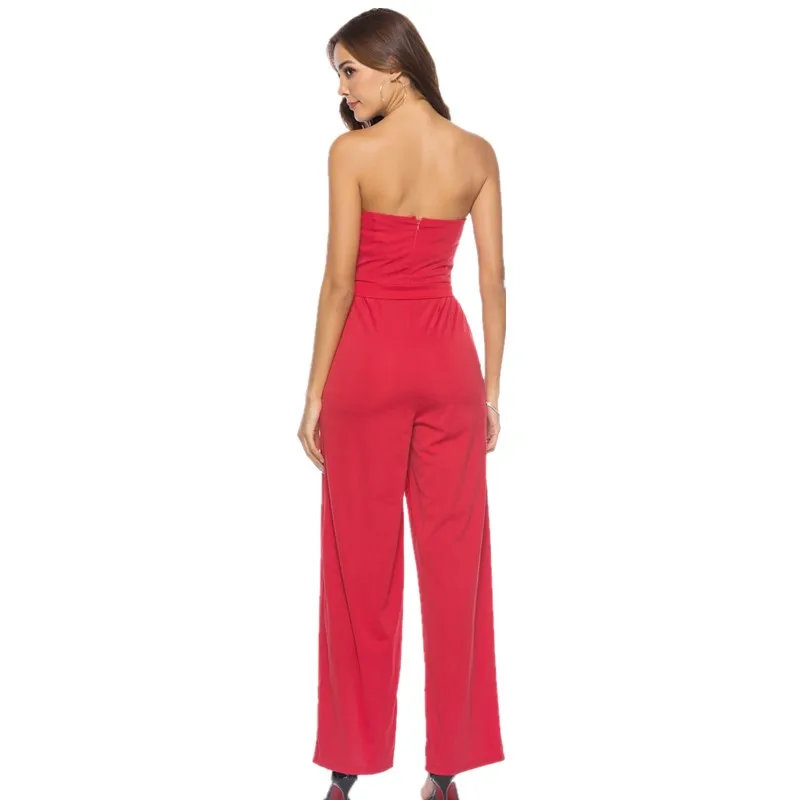 комбинезон женский летний вечерний брючный с открытым плечом красные