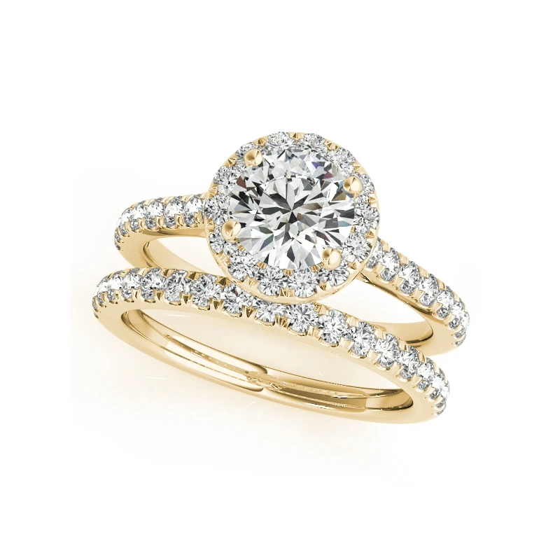 QYI 14k массивная, желтая, Золотая обручальное кольцо с камнем наборы 1ct круглая огранка имитация бриллианта Роскошные обручальные кольца для женщин