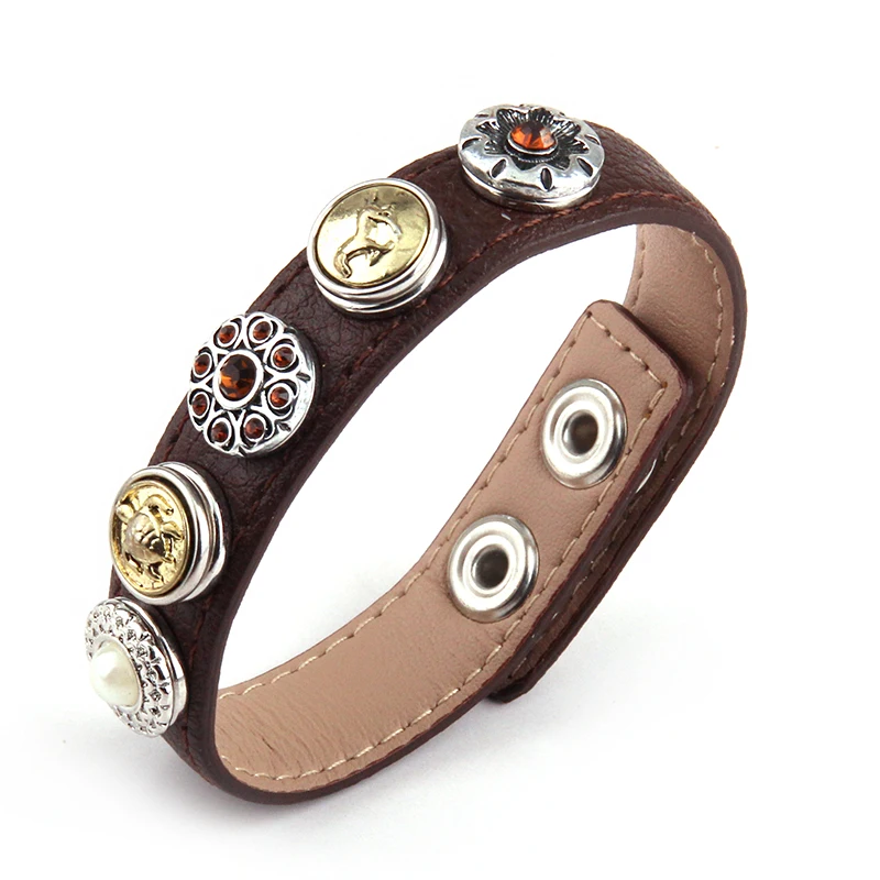 Браслеты из коричневой кожи 1 2 см 5 металлических кнопок|button jewelry|leather braceletflower bracelet