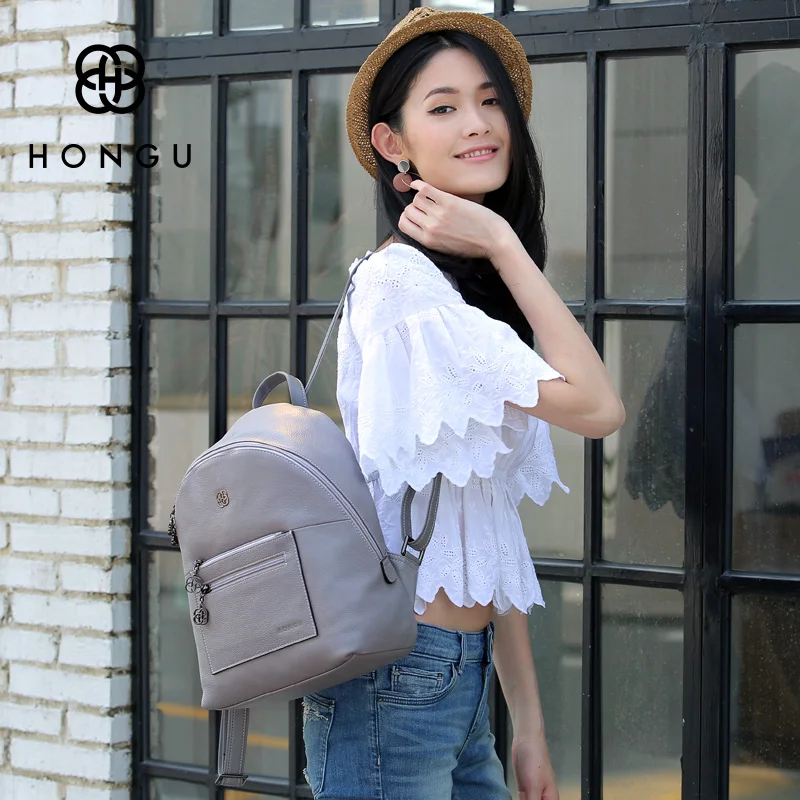 HONG Модный женский рюкзак из натуральной коровьей кожи сумка через плечо для