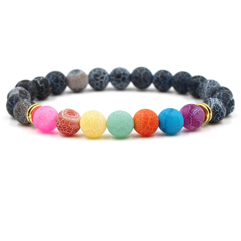 2018 new natural stone weathered carnelian colorful chakra yoga elastic Bracelet For Women man AL-XD45 | Украшения и аксессуары