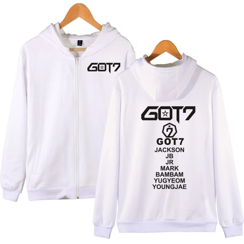 GOT7 весна осень новый стиль толстовки на молнии для мужчин/женщин Кепка Kpop горячая