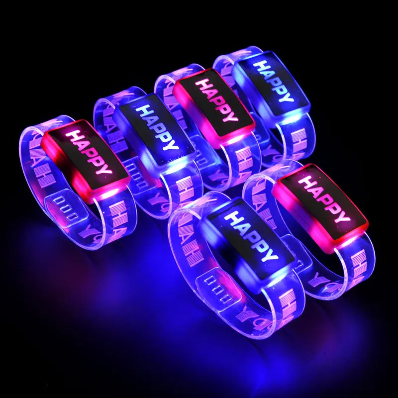 

LED Happy Luminous Hand Ring Wristband LED Bracelet Fashion Unisex Glowing Wrist Band Cuff Bracelet Bangle For Kids Color Random