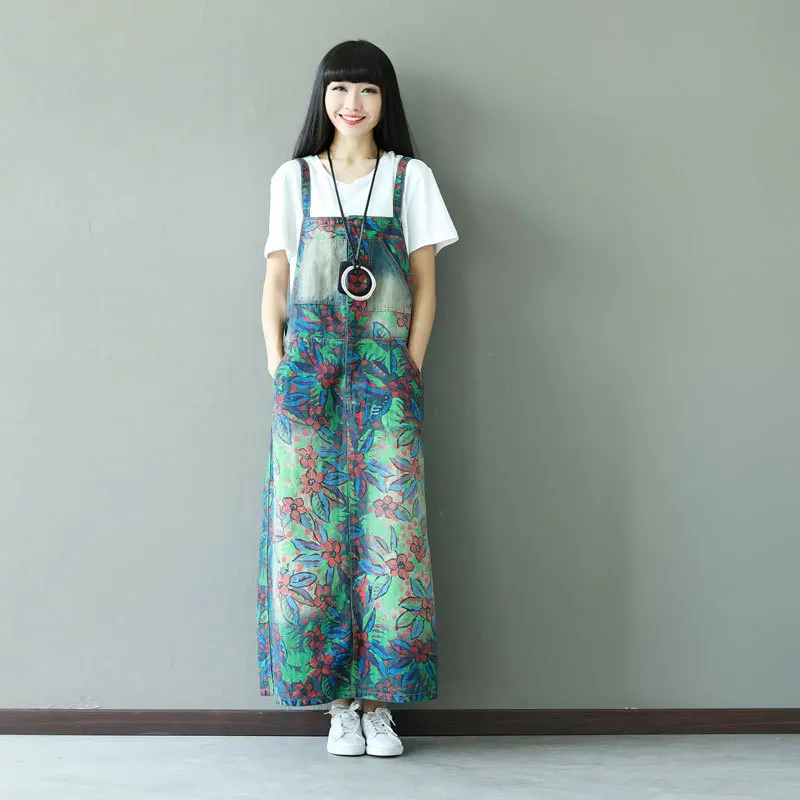 Женское джинсовое мешковатое платье с цветочным принтом Новый Повседневный