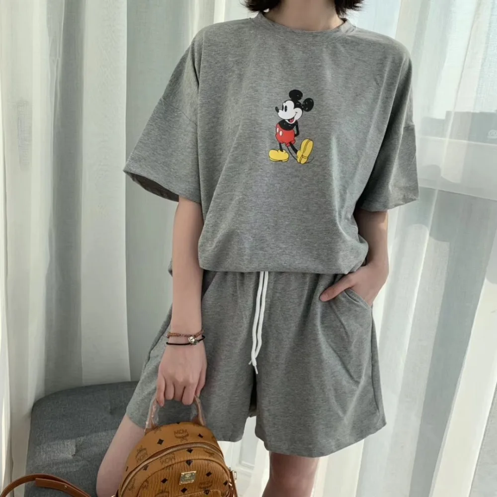 Летние женские комплекты с изображением Микки Мауса спортивные костюмы забавная