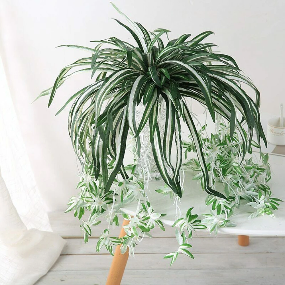 Green Fake Wall Potted Flower Artificial Flowers Simulation Plants Chlorophytum Living Room Decor Hanging New 65cm | Дом и сад