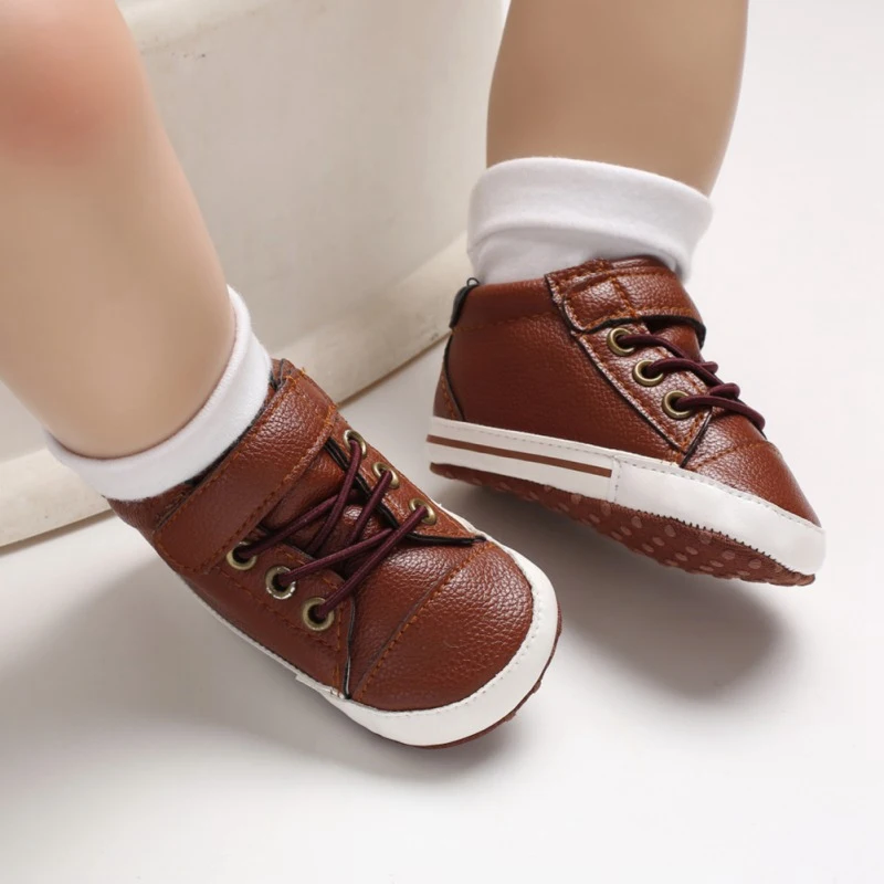 Обувь для новорожденных; обувь для малышей; ботинки из искусственной кожи; нескользящие кроссовки из искусственной кожи; дышащая однотонная обувь для первых шагов; 0-18 м
