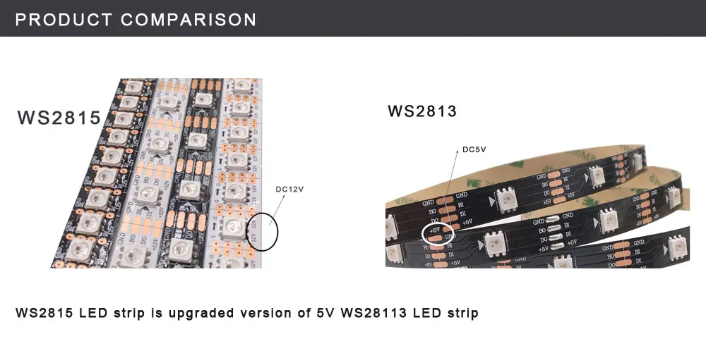 DC12V WS2815(WS2812B WS2813 обновление) RGB светодиодные пиксельные полосы, индивидуально адресуемые Белый/Черный PCB двухсигнальный светодиодный гибкий светильник