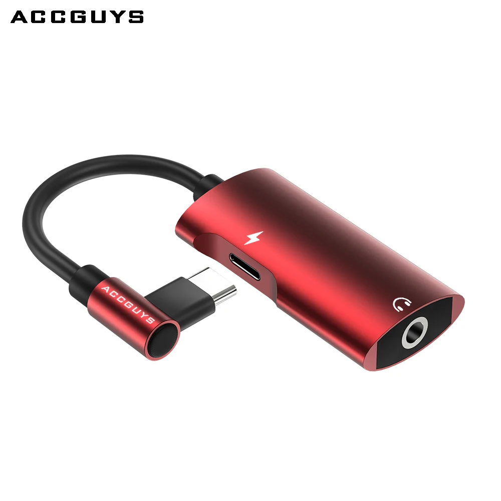 Red ACCGUYS Тип usb C до 3,5 мм Наушники Адаптер для huawei P20/коврики 10/Pro Нубия Moto Z Aux аудио зарядный кабель музыка конвертер звонков - Цвет: Red