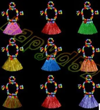 

12sets 40CM 5PCS/set Plastic Fibers Women Grass Skirts Hawaiian Hula Skirt set cheerleaders costumes Ladies Dress Up