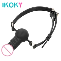 ikoky penis gag sex toys for couples sm bondage oral fixation with locking buckles erotic toys silicone slave dildo mouth gag