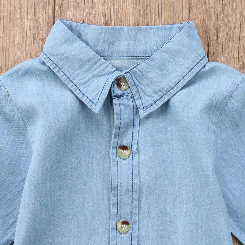 2017 Fashion New Baby Girls Lovely Long Sleeve Turn-Down Collar Sashes Denim Knee-Length Princess Dress Outfit Autumn 2-7Y | Детская
