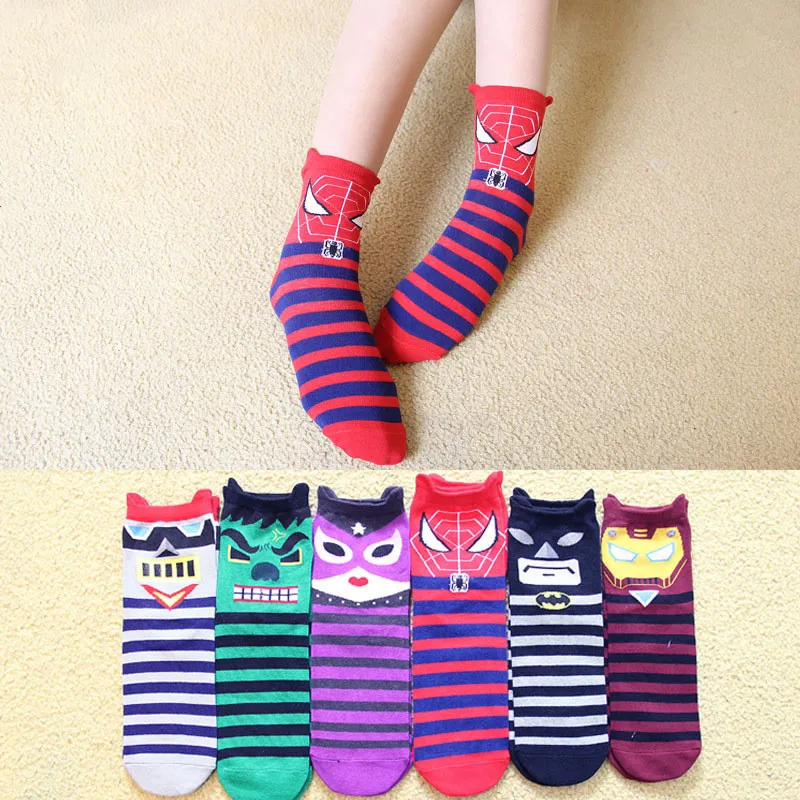 Модные чудесные носки Marvel Мстители Человек паук Бэтмен железный мультфильм пара