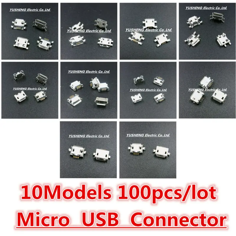 

10Models,100pcs total Micro USB 5Pin jack tail sockect, Micro Usb Connector port sockect for samsung Lenovo Huawei ZTE HTC ect