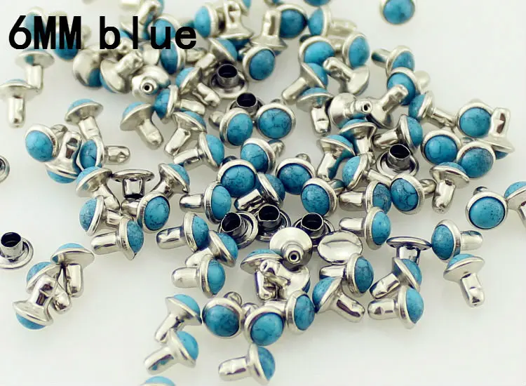 6mm blue Новая мода 100 компл./лот Акрил Бирюзовый и латунные заклепки для кожи шипами и стразами для одежды diy аксессуары для одежды - Цвет: 6mm blue