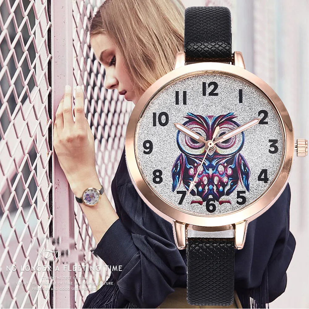 Women Cute Leather Strap Watches Owl Design Quartz Wristwatches Ladies Casual Dress Bracelet Wrap Gift Bayan Kol Saati | Наручные часы