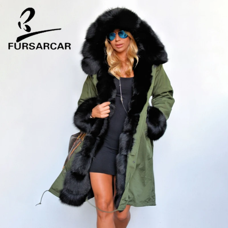 Новая парка FURSARCAR из натурального меха Женская черного цвета с воротником