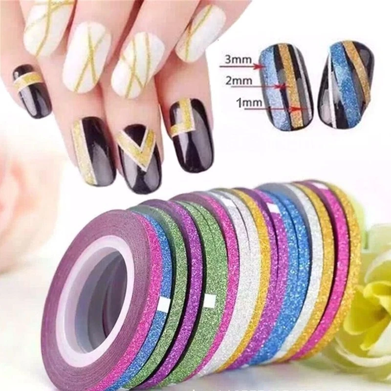 8 цветов/партия дизайн ногтей Блестящая лента лазерное Сверкающее золото/серебро