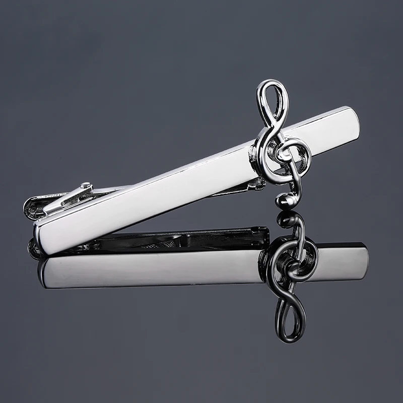 

NEW Brass Material Music Tie Clip silvery colors Men's Cufflinks small gift For Business Man Father's Day Can Drop Shipping