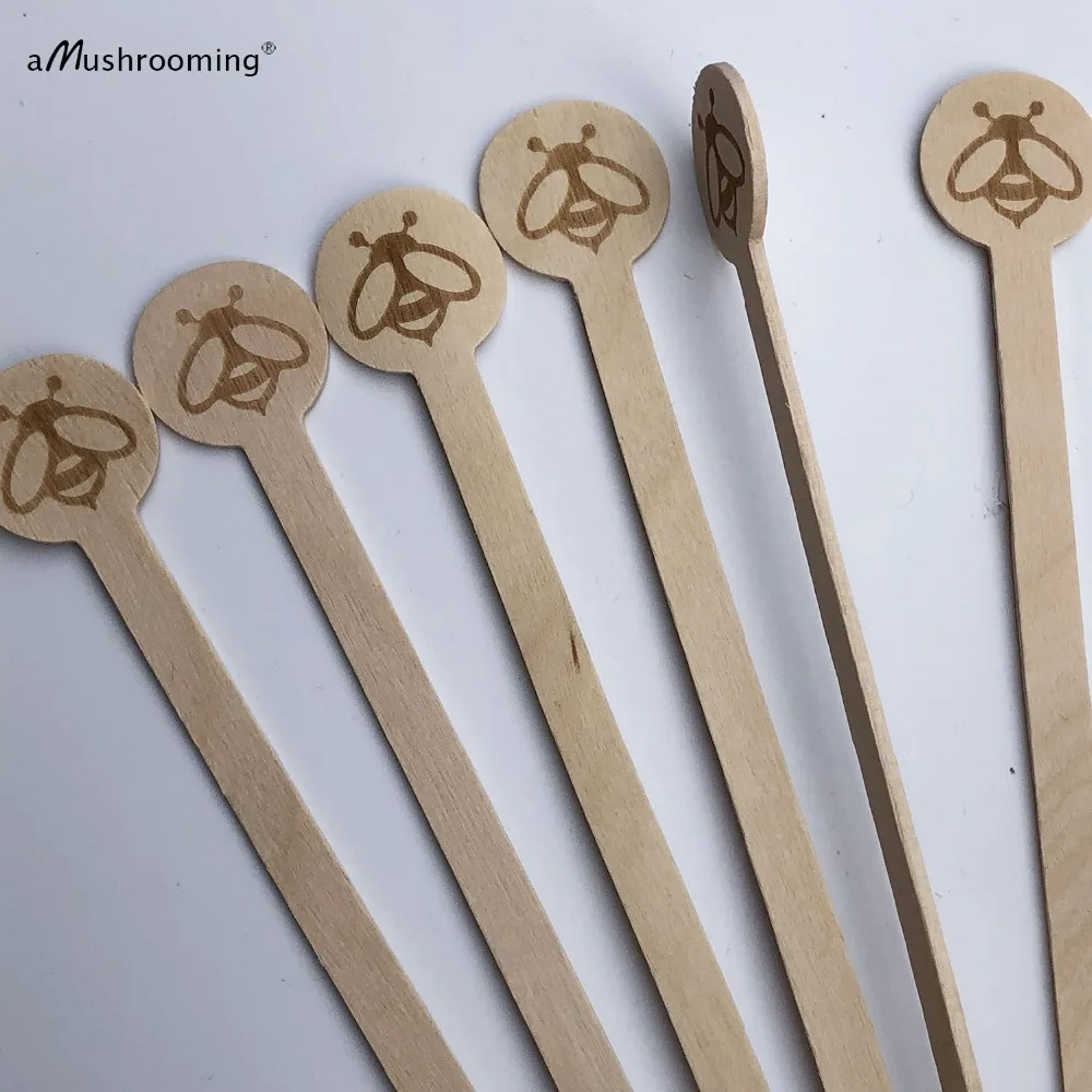 100 Мёд пчелы деревянные вечерние мешалки персонализированные биоразлагаемые