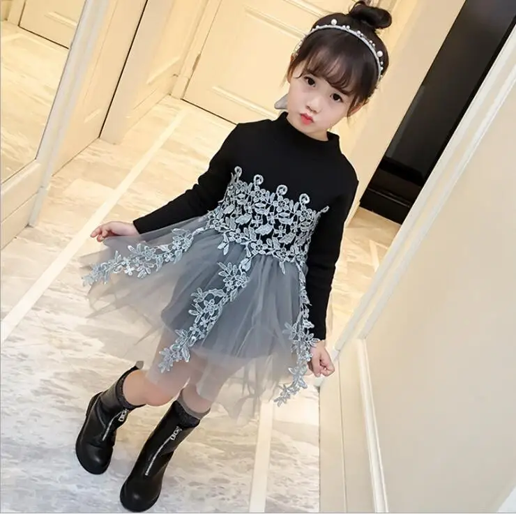 Girls Dress 2019 Spring New Children's Wear Korean Female Baby Knit Sweater Princess Petal Mesh | Детская одежда и обувь