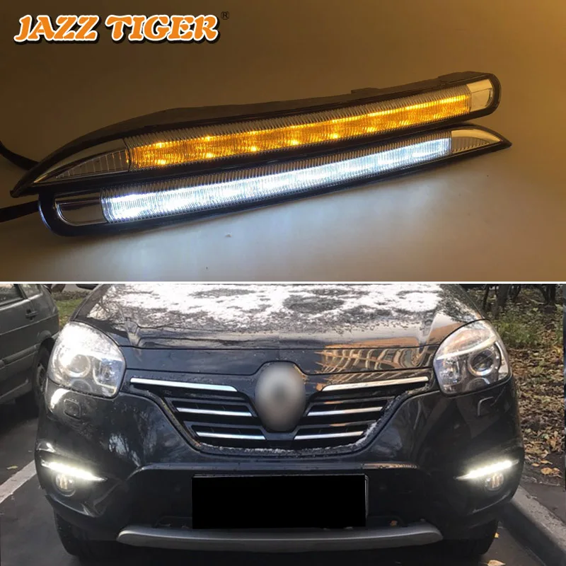 JAZZ TIGER 2 шт. Желтый поворотный сигнал Функция 12 В автомобиль DRL Светодиодный дневной ходовой светильник Дневной светильник для Renault Koleos 2010