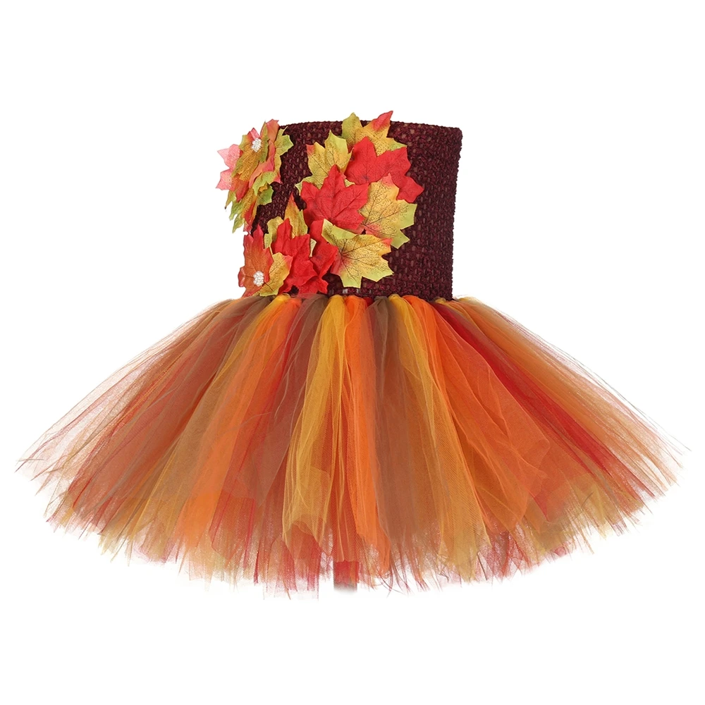 Fall Maple Leaf Girl Tutu Dress Children Strapless Strap Thanksgiving Birthday Party Clothing Beautiful Artistic Kids Clot | Детская