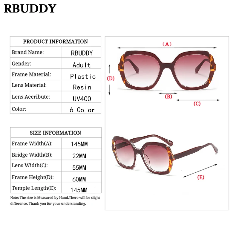 RBUDDY площадь Leopard солнцезащитные очки с принтом Для женщин классический черный