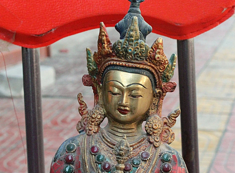10&quot Tibet Bronze Gilt Inlay Turquoise Vajrasattva Bodhisattva God Budha Statue | Дом и сад
