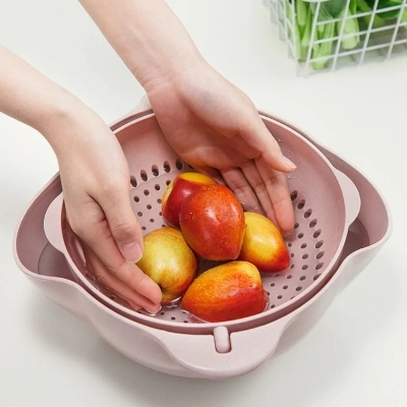 

360 Degree Overturn Multi-function Double-layer Washing Fruit Dish Taomi Drain Basin Rotating Fruit Plate