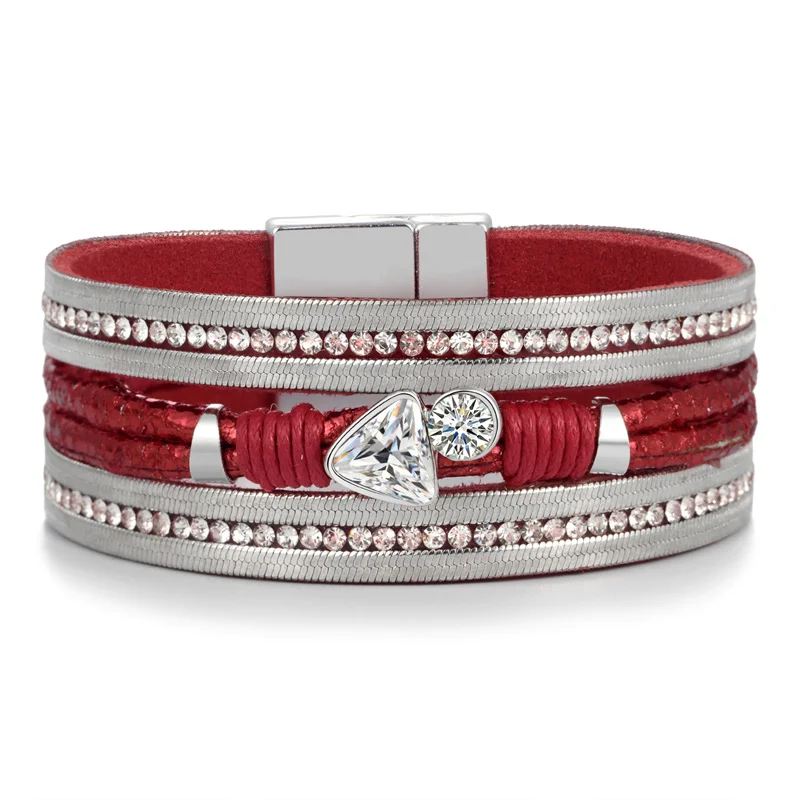 Женский кожаный браслет ZOSHI многослойный с широкими кристаллами и бусинами 2019 |