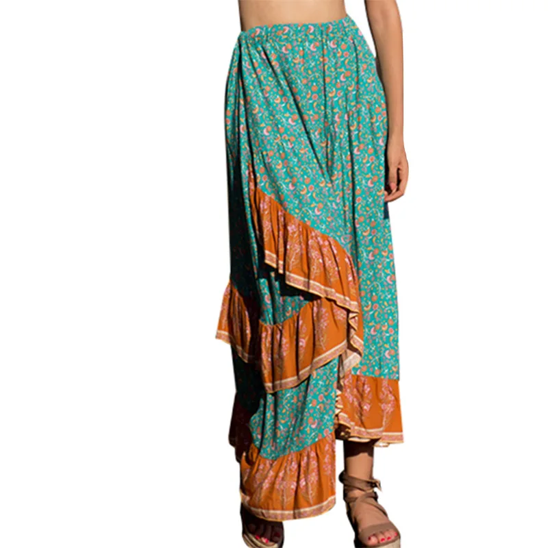 

2019 new ruffled wave waist waist large loose skirt beach holiday casual skirt
