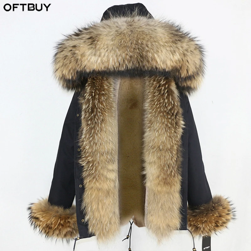 OFTBUY/2021 зимняя куртка для женщин пальто с натуральным мехом короткая парка енота