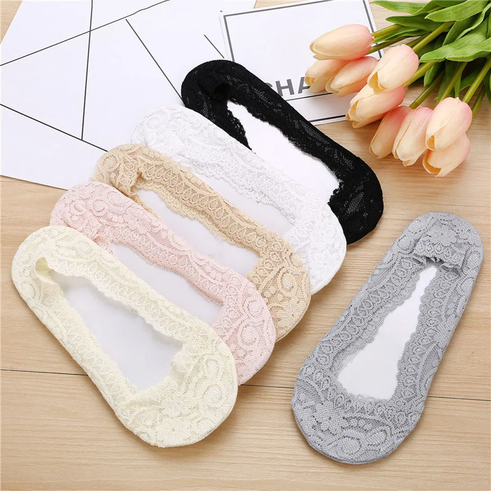 Женские хлопковые кружевные невидимое нескользящее покрытие носки с низким