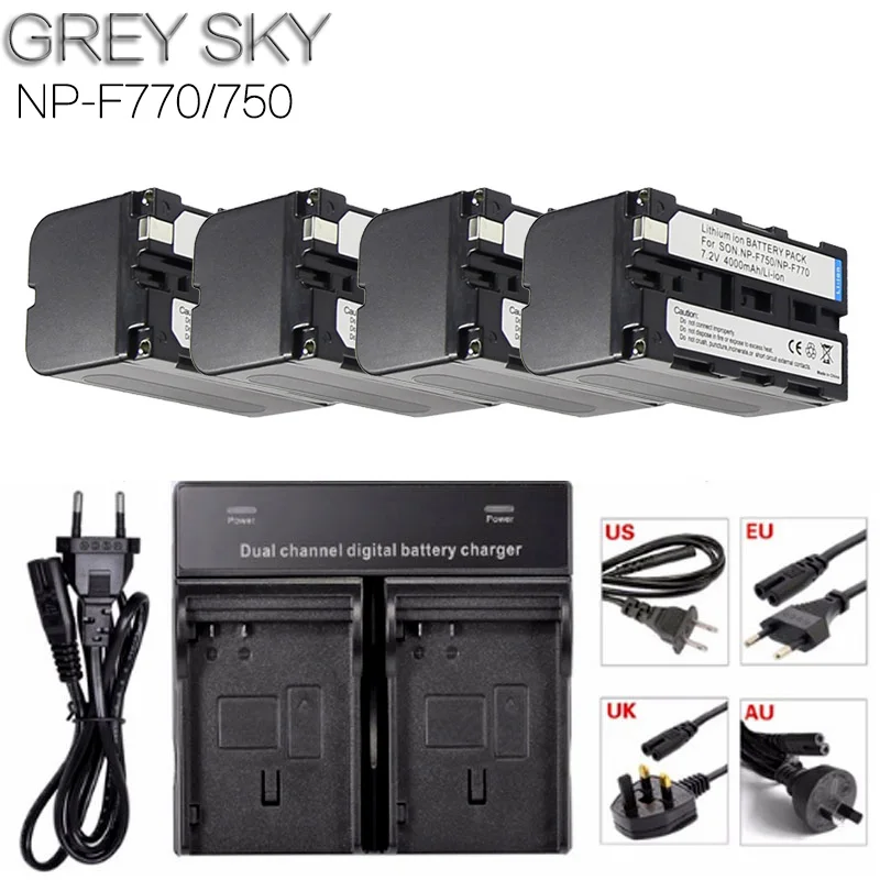 charger and 4battery 4 шт. 4000 мАч NP-F770 NP-F750 NP F770 NP F750 750 батареи+ двойное зарядное устройство комплекты для sony CCD-RV100 DCR-TRU47E - Цвет: charger and 4battery