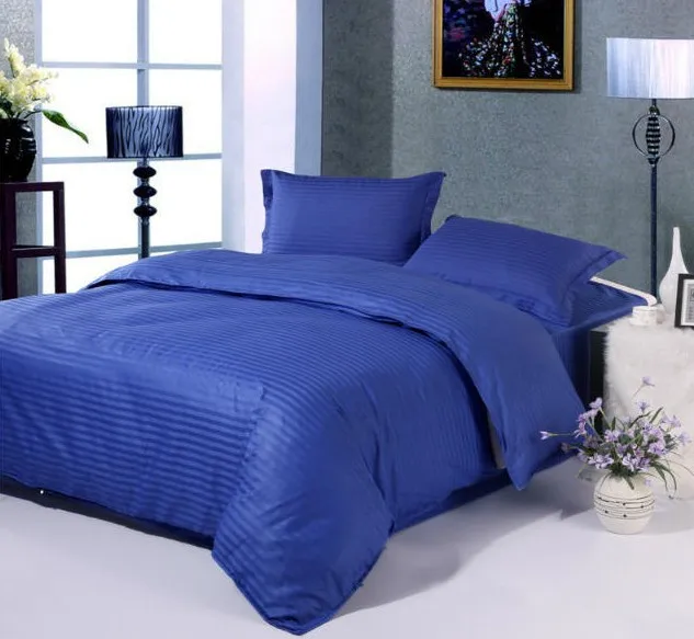 

Royal Blue Bedding set 100% Cotton bed sheets quilt duvet cover bed in a bag sheet bedspread linen King Queen size full 4PCS