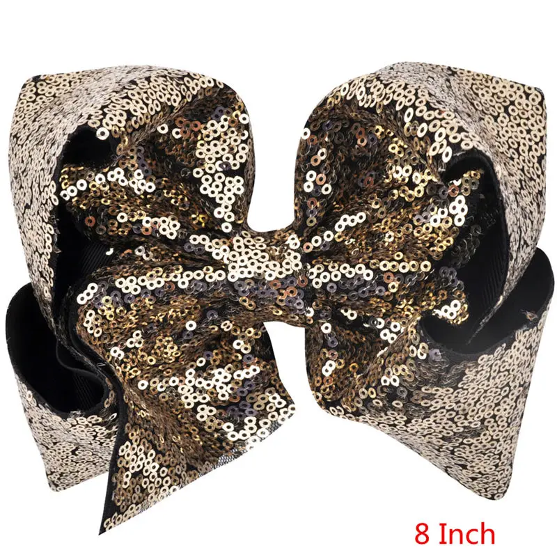 Black and Gold Прекрасный 8 дюймов/6 дюймов дети девушки Радуга большой бант для волос Блестки для волос аксессуары для женщин Сияющий Аллигатор заколки на волосы для вечеринки - Цвет: Black and Gold