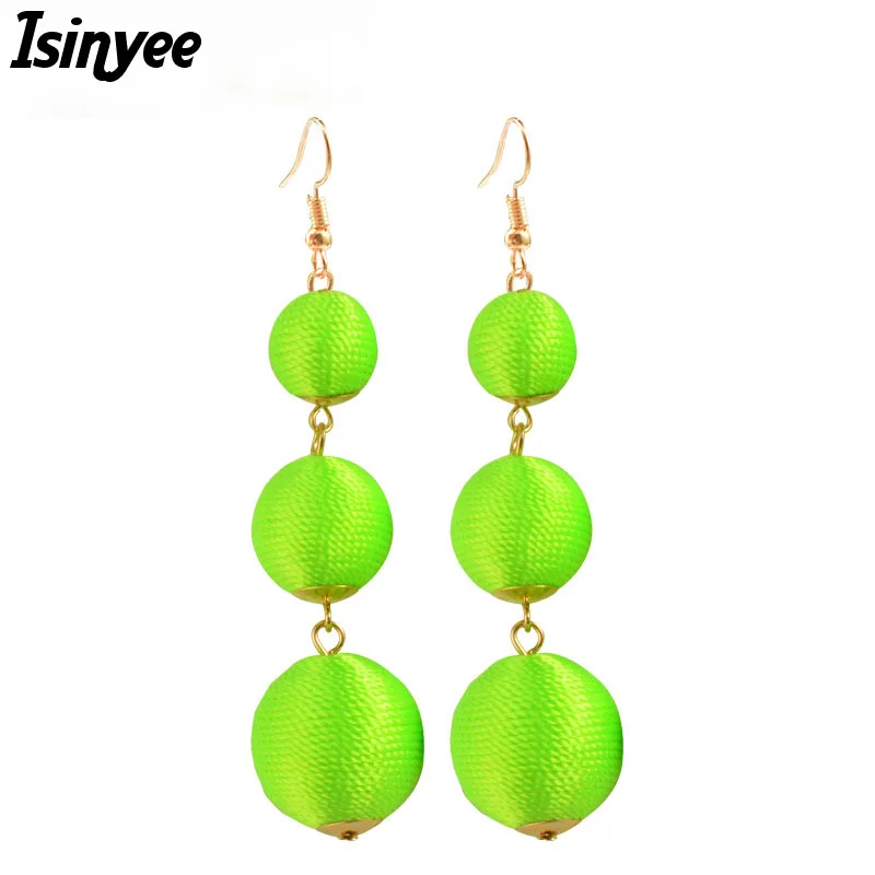 Висячие серьги ISINYEE с флуоресцентными помпонами и ювелирные украшения богемные