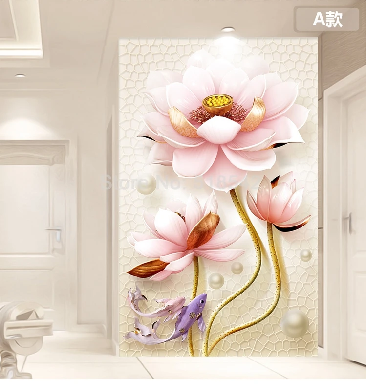 Пользовательские 3d фото обои китайский Стиль 3D lotus милосердия нетканые гостиная Вход Декор росписи роспись стен обои цветок